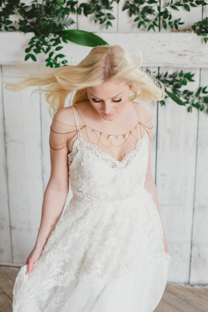 boho shoulder chain with pearls wedding necklace AVONLEA