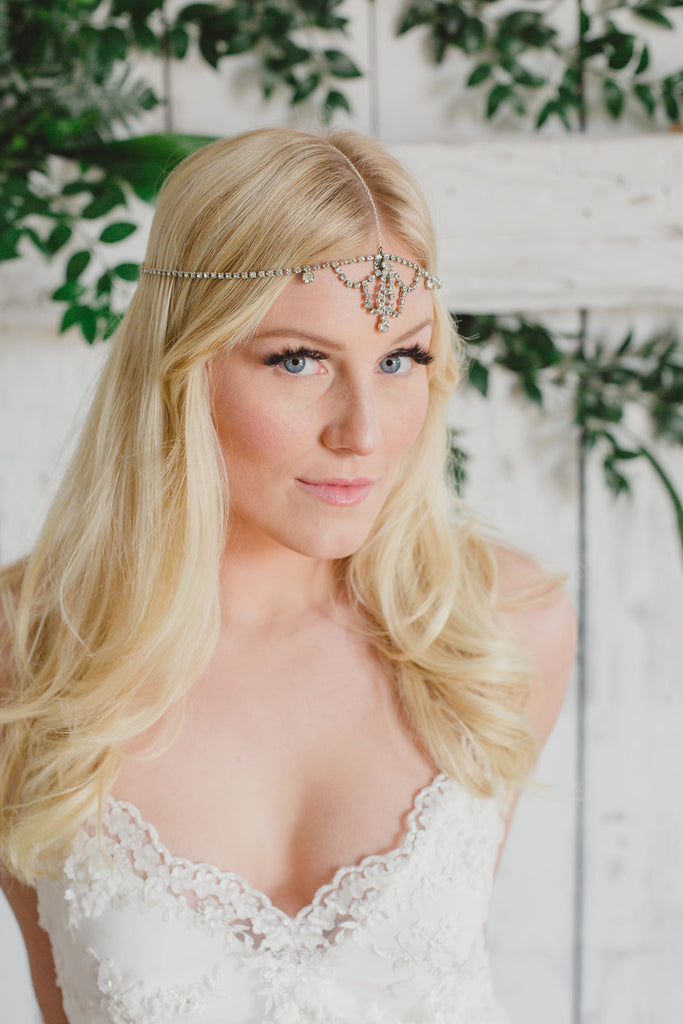 silver rhinestone wedding headpiece EVANGALINE