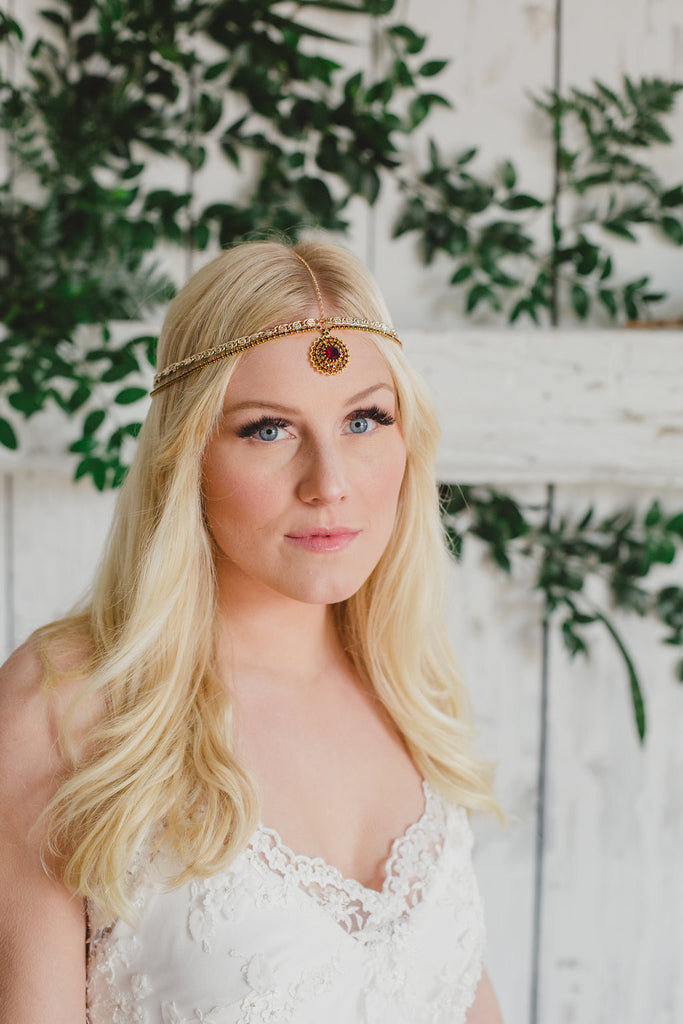 bridal headpiece jewellery ruby auburn red WALK WITH ME