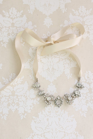 Silver rhinestone ribbon wedding necklace ANNA MARIA