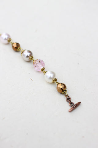 brown pink pearl repurposed vintage bracelet made in canada 