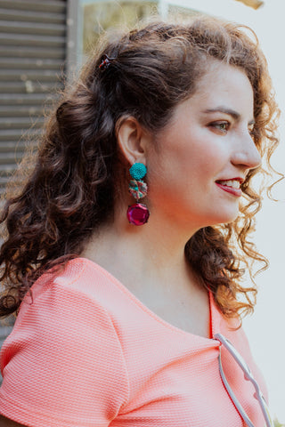 hot pink turquoise long earrings