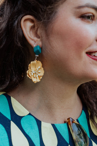 yellow and green floral earrings one of a kind vintage pieces handmade in toronto