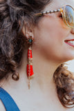 red and turquoise long earrings
