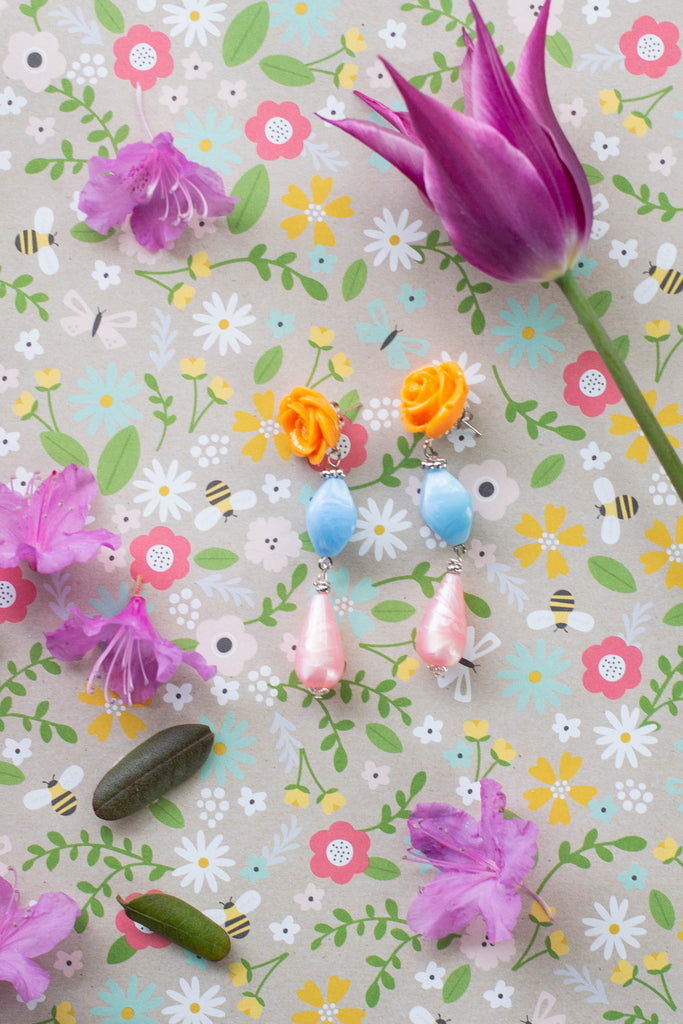orange and pink drop earrings