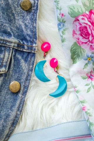 blue moon and hot pink earrings