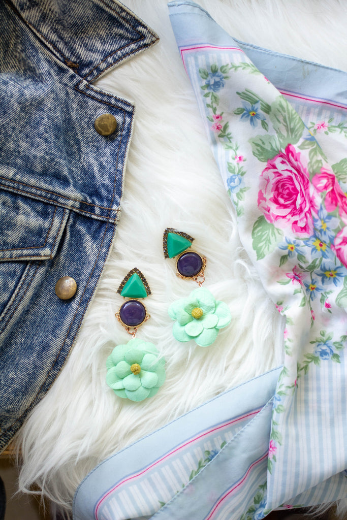 mint seafoam green flower earrings