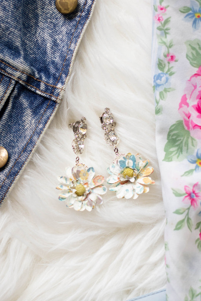 coloured flower vintage rhinestone earrings