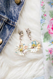 coloured flower vintage rhinestone earrings