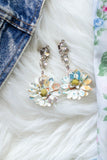 coloured flower vintage rhinestone earrings