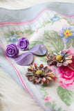 purple three tier vintage statement earrings handmade in toronto canada
