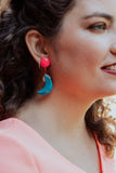 blue and pink moon long earrings handmade in toronto