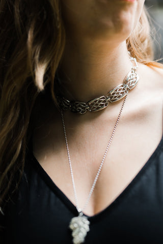 Silver and sleek vintage inspired choker necklace handmade in Toronto Canada