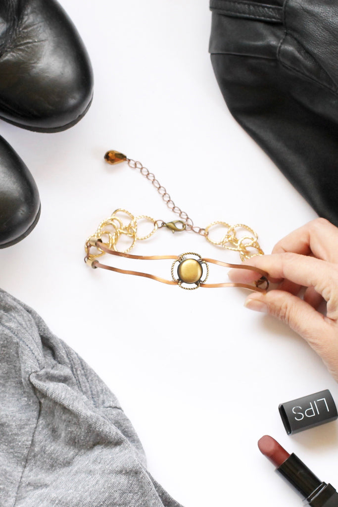 rocker chic trendy fashionable brown rose gold coloured choker handmade in toronto