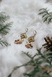 vintage heart dropped gold and purple and pearl statement earrings handmade in toronto