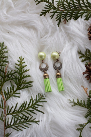 winter is calling green tassel drop earrings