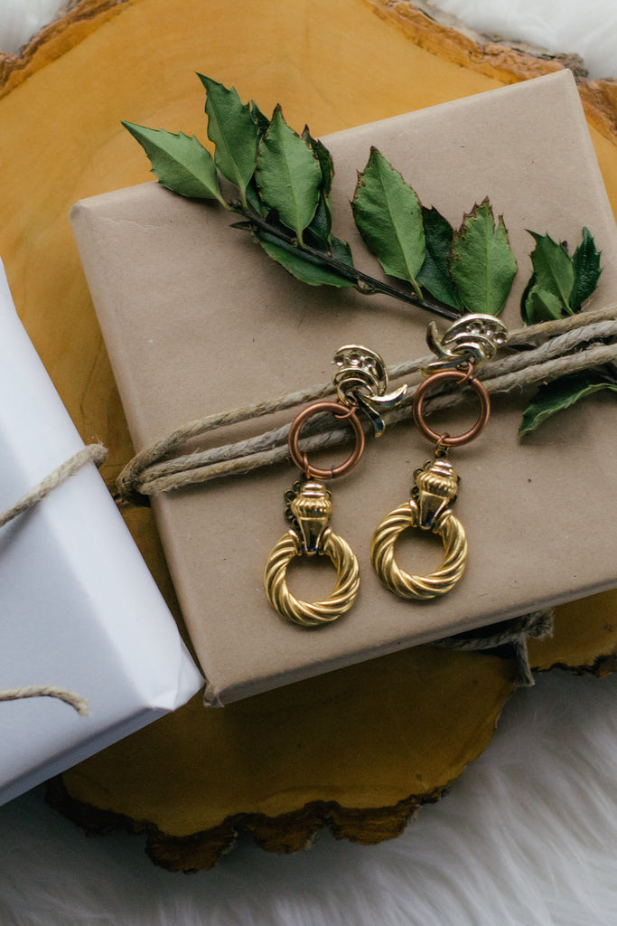 gold hoop vintage statement earrings handmade in toronto