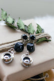 black and silver vintage statement earrings handmade in toronto