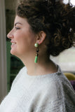 green tassel with pearl vintage inspired statement earrings handmade in toronto