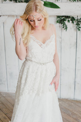 Silver unique crystal bridal belt/sash FOREVER AFTER