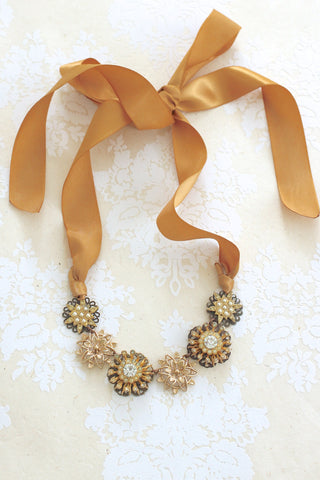 vintage style wedding necklace with gold ribbon SWEET WHISPERS