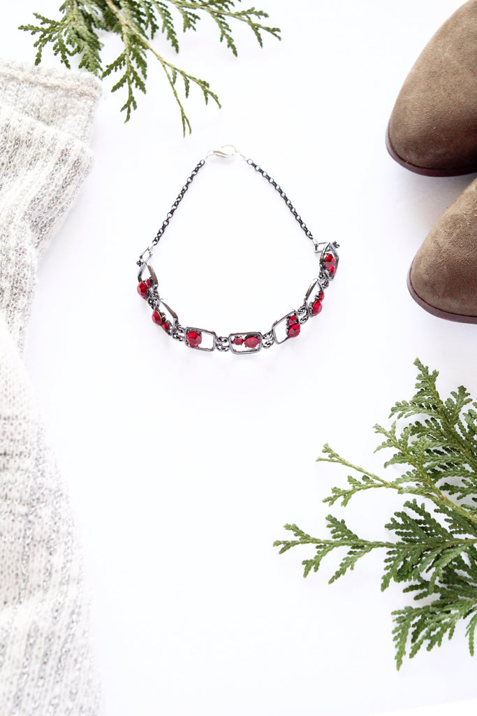 ruby red choker vintage inspired jewelry handmade in Toronto Canada