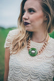 indie fashion bold lipstick green statement necklace hattitude jewels