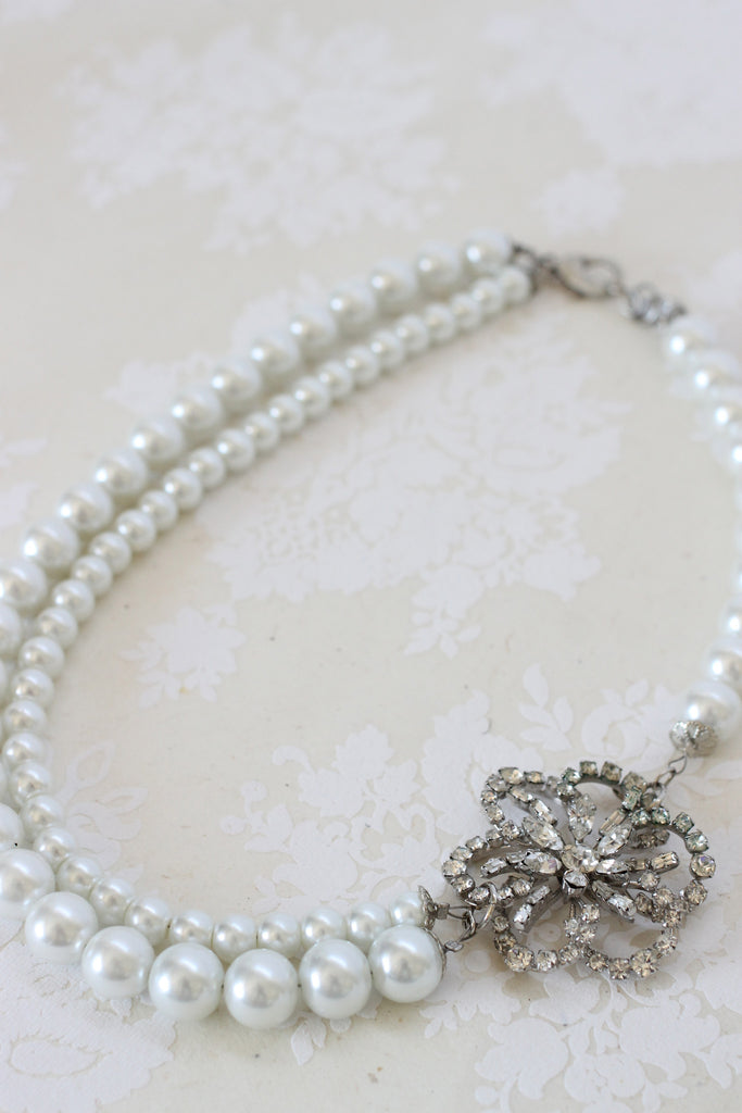 Double strand pearl necklace with hotsell brooch