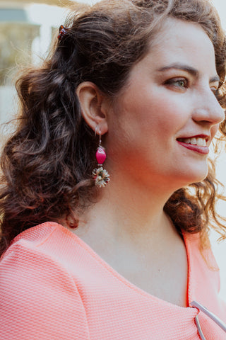 hot pink vintage earrings handmade in caledon ontario