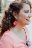 turquoise and pink flower earrings