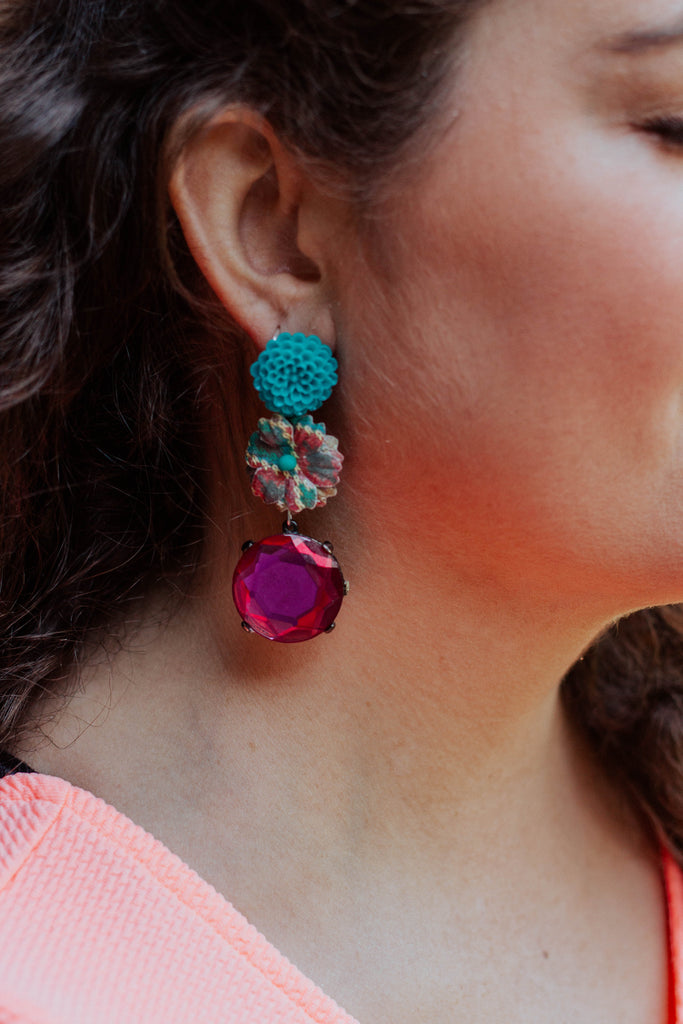 hot pink turquoise long earrings Hattitude Jewellery