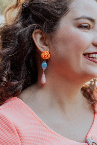 orange and pink drop earrings