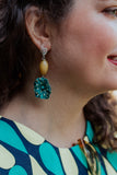 yellow turquoise flower polka dot earrings handmade in toronto, canada