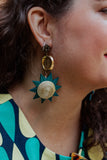 green and yellow long dangle earrings handmade in toronto, canada