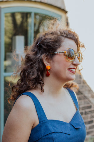 red and orange fire flower earrings