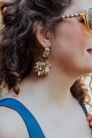 faux diamond and paper beige earrings handmade in toronto, canada
