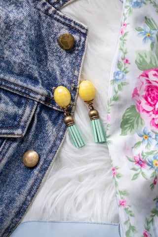 yellow and turquoise tassel earrings