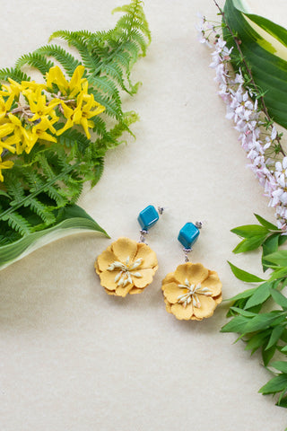 yellow big flower earrings