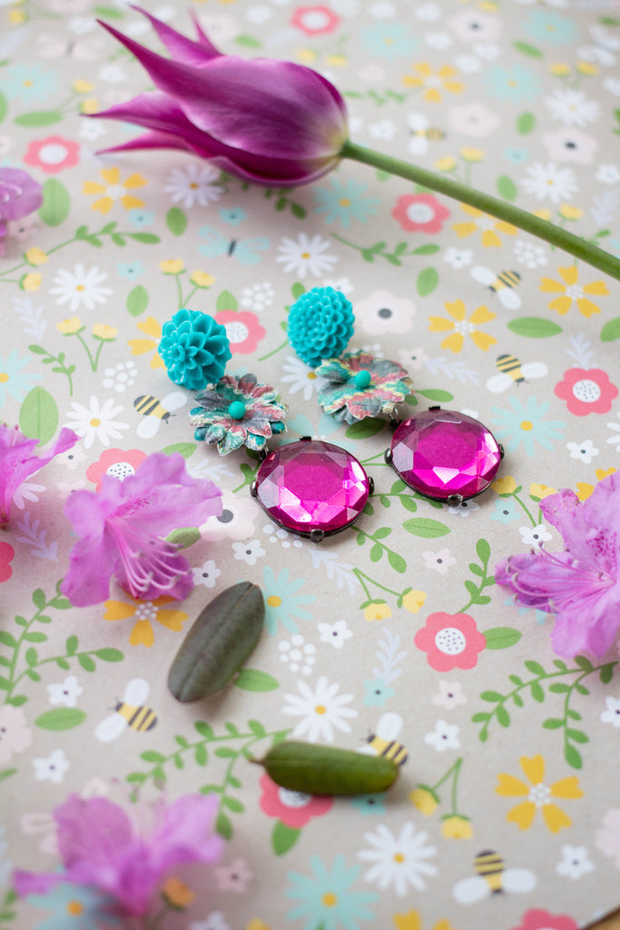 Pink and turquoise best sale earrings