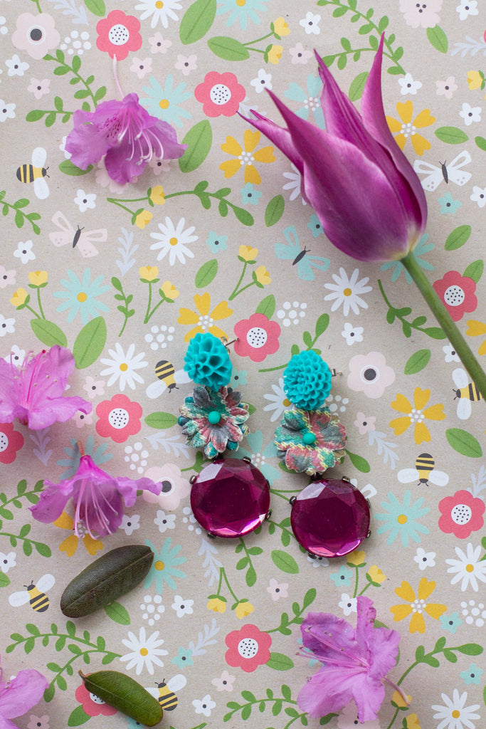 hot pink turquoise long earrings