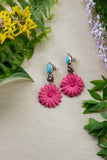 turquoise and pink flower earrings