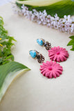 turquoise and pink flower earrings