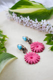 turquoise and pink flower earrings