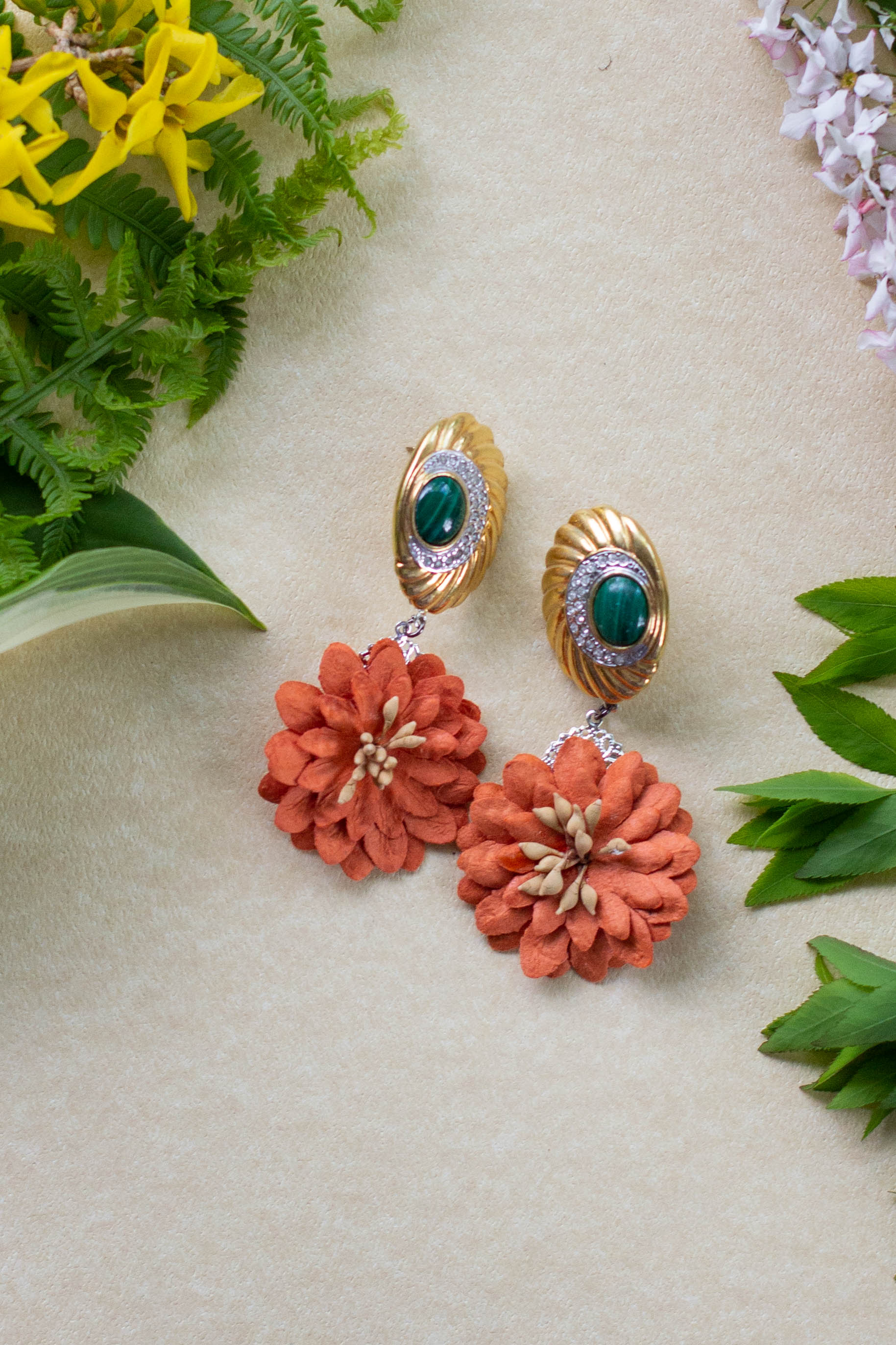 orange and green vintage earrings Hattitude Jewellery