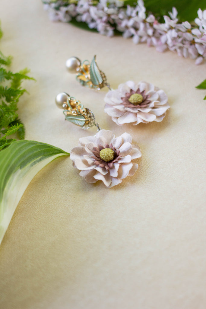 neutral flower earrings Hattitude Jewellery