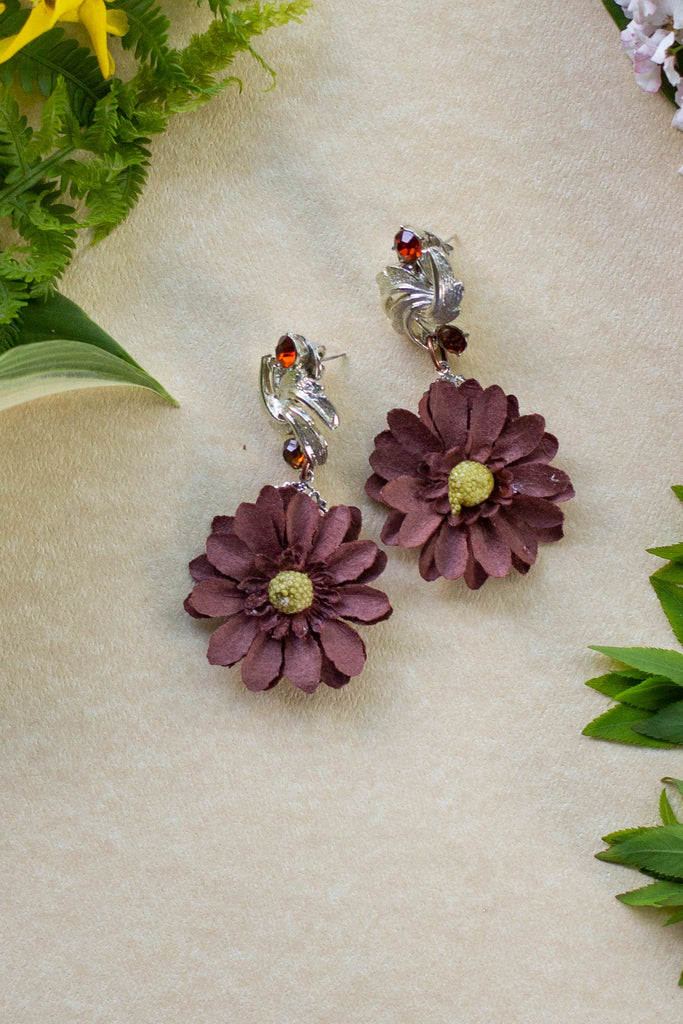 brown flower earrings
