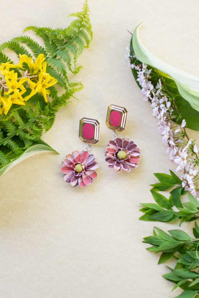coral floral earrings