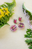 coral floral earrings