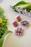 coral floral earrings