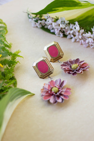 coral floral earrings